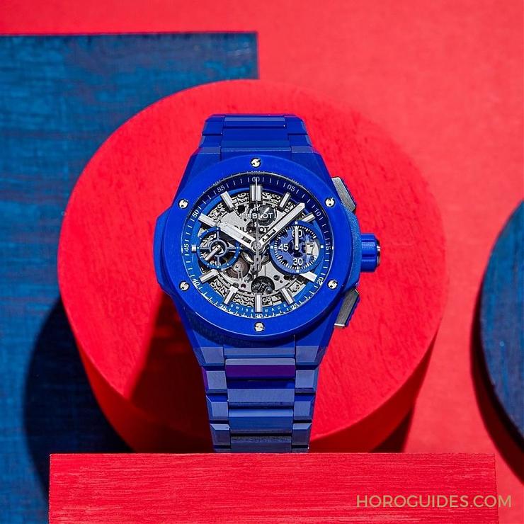 HUBLOT - 穿出正装清爽感HUBLOT Big Bang Integrated彩色陶瓷链带计时码表