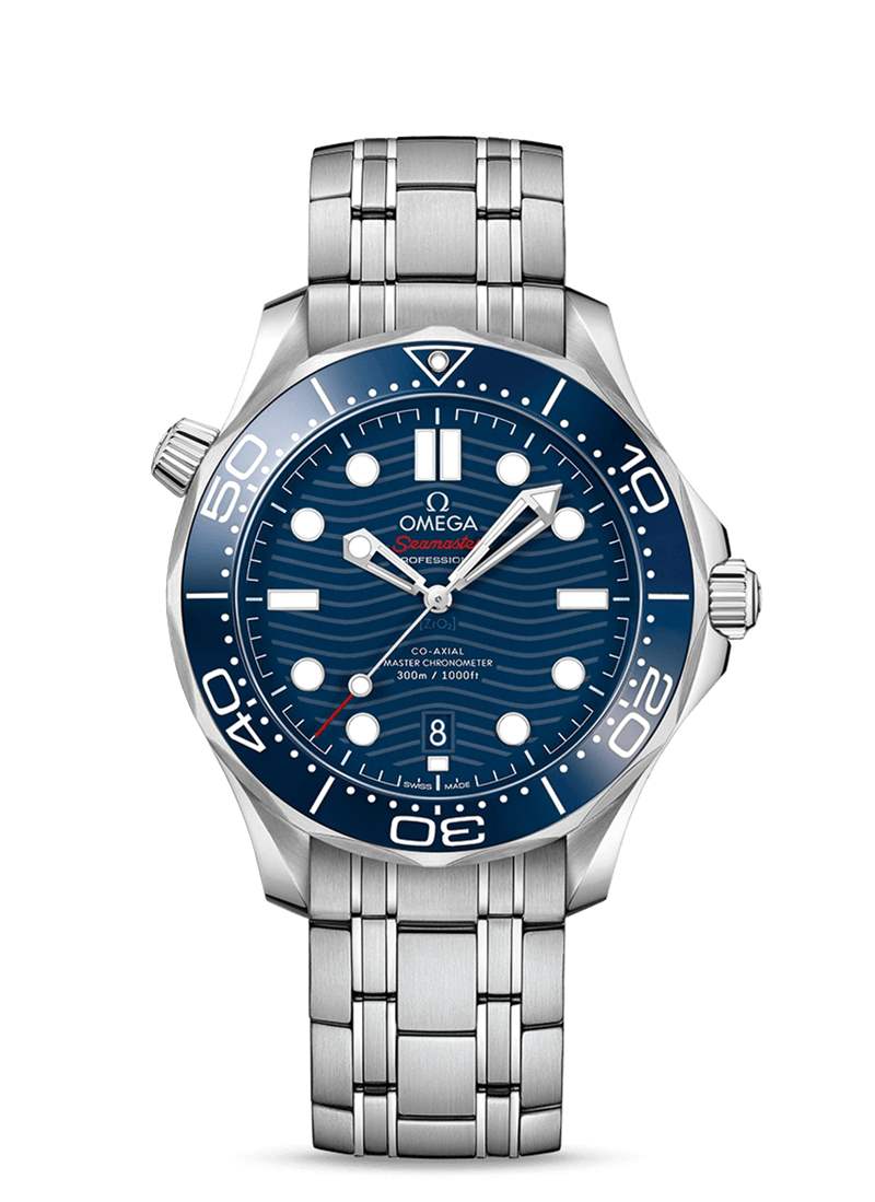 OMEGA 歐米茄Seamaster Diver 300M目前國外報價約4,100美金（折合約HKD 32,180），三個月來行情下滑5%。（OMEGA）