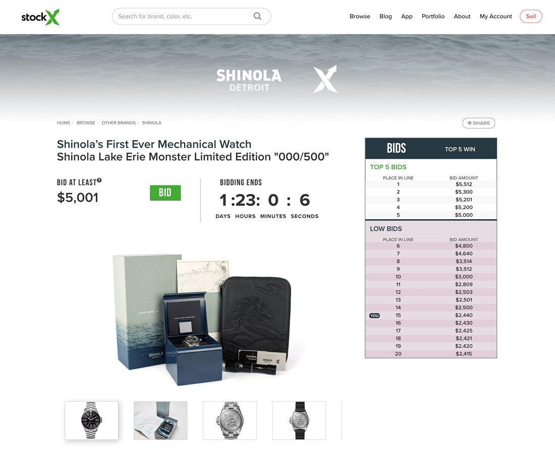Shinola Lake Erie Monster – 品牌首款机械表 – 通过 StockX 拍卖首次亮相