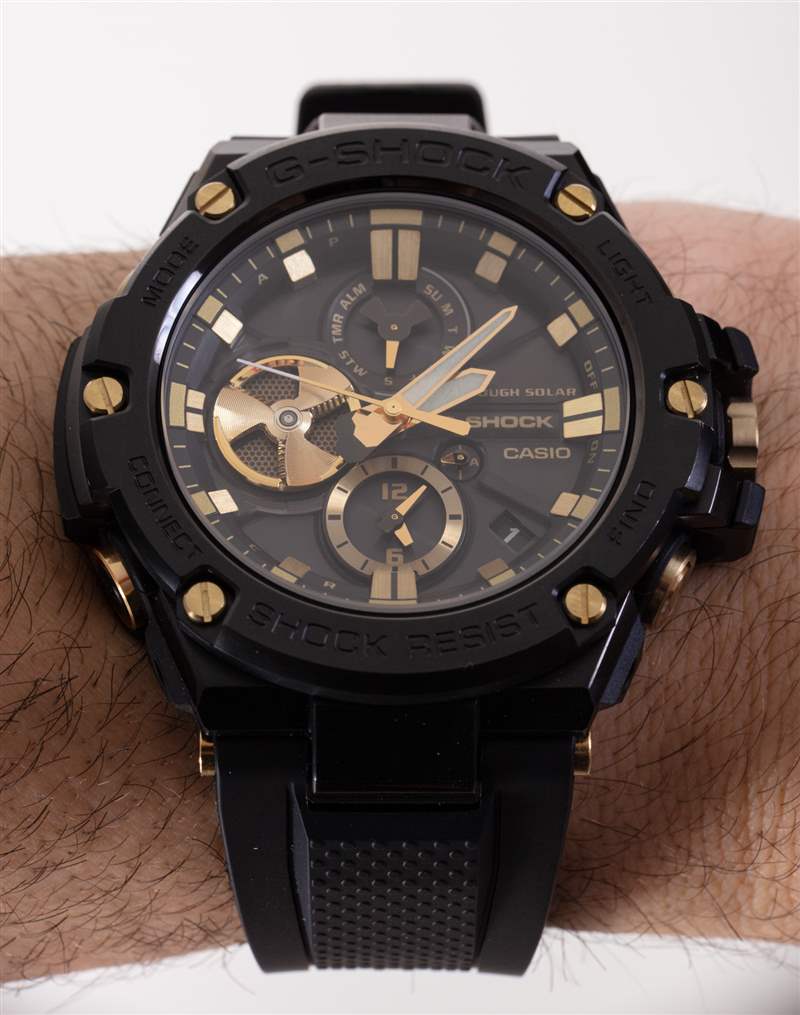 动手操作：卡西欧 G-Shock G-Steel GSTB100GC-1A 黑色和金色手表