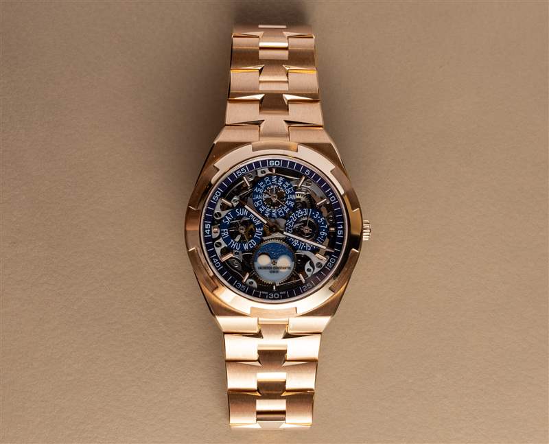 动手：江诗丹顿海外万年历超薄镂空18k玫瑰金腕表
