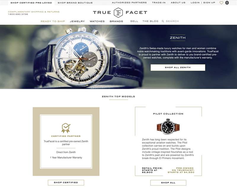品牌认证的二手在线手表现在在 TrueFacet 销售