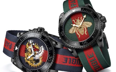 Gucci 2017年潜水手表带有刺绣和橡胶动物表盘