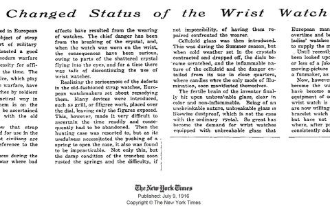 1916年《纽约时报》终于承认腕表将继续存在