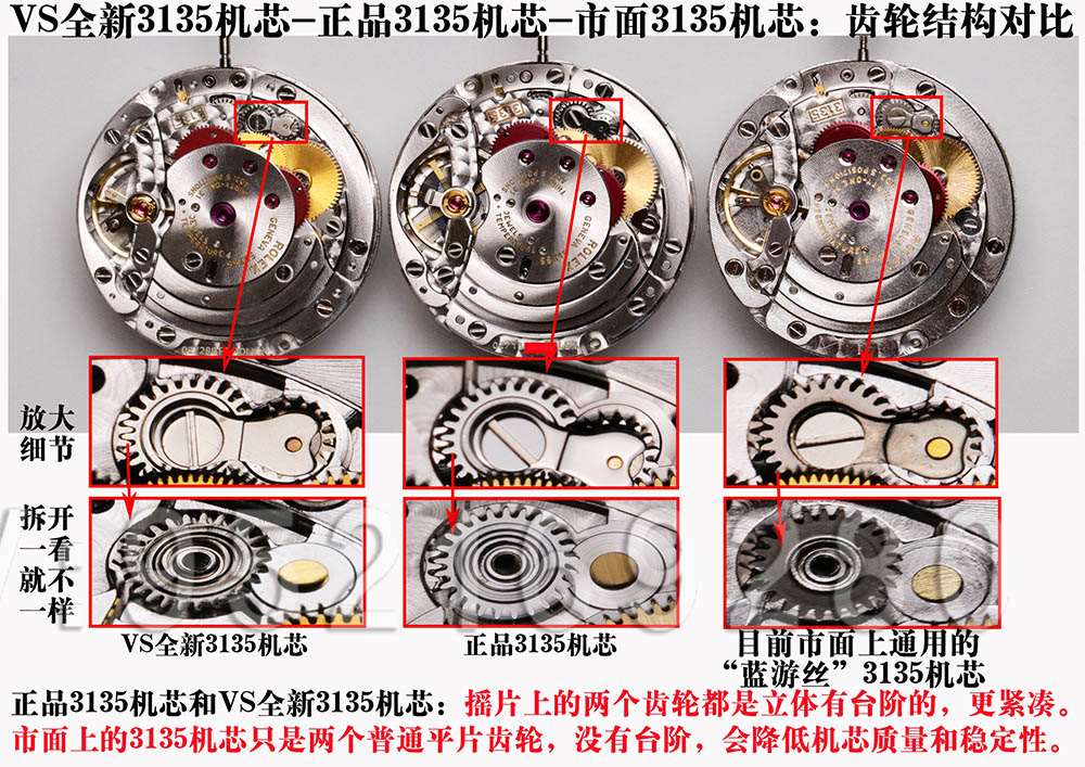 VS厂超级「复刻3135机芯」最全机芯拆解对比正品蓝游丝图文评测