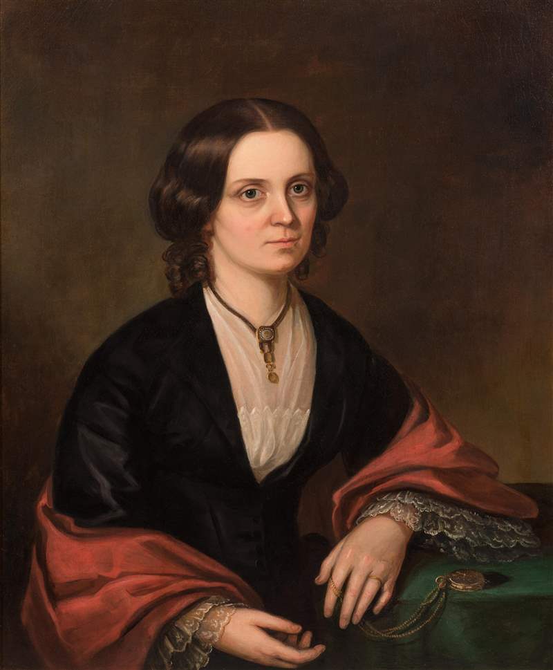 未知艺术家，凯瑟琳·盖茨·威拉德 (1762-1785)，布面油画，c.1780-1785。 波士顿钟表匠 Aaron Willard (1757-1844) 的第一任妻子。 由马萨诸塞州格拉夫顿的罗伯特切尼和威拉德钟表博物馆提供。