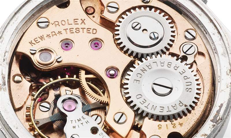 机芯，Kew A Rolex chronometer，显示 Guillaume 摆轮